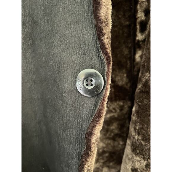 Schott NYC Long leather Shearling Fur Coat Collared Black Unisex Reversible Sz L - Picture 6 of 11